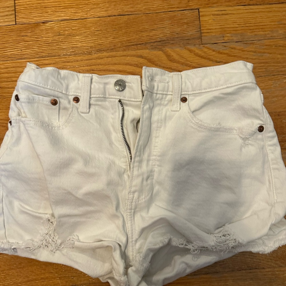 Abercrombie & Fitch White Jean Shorts Distressed High-Waisted